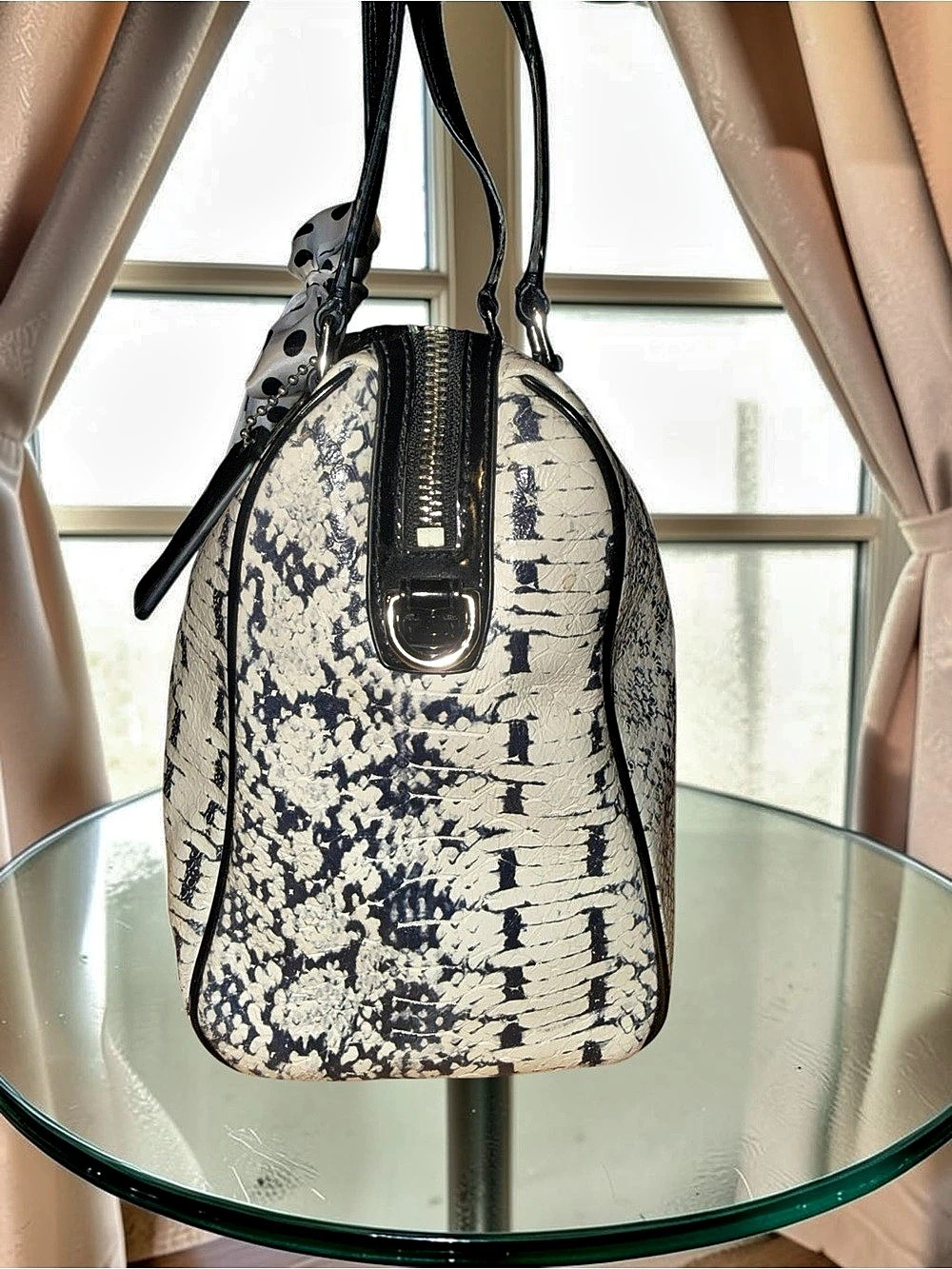 Coach Nancy Satchel 2014 Exotic Python Snake-Embossed Leather Black & White - Picture 6 of 12